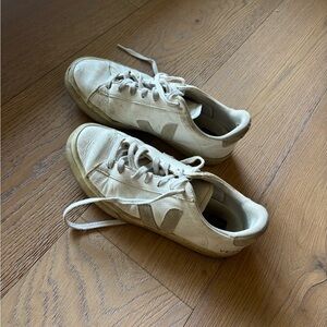 Veja White and Tan Sneakers